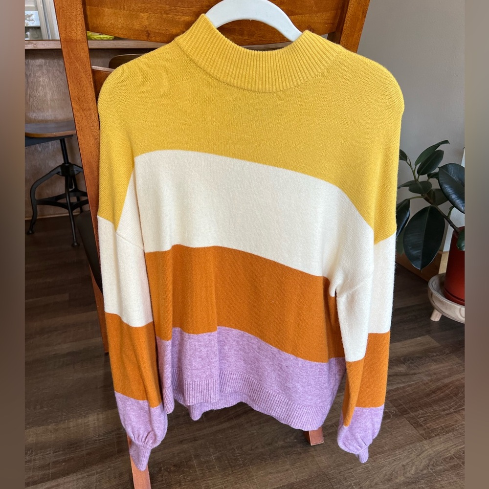 Sugarlips Yellow, Orange, and Purple Striped Turtleneck Sweater